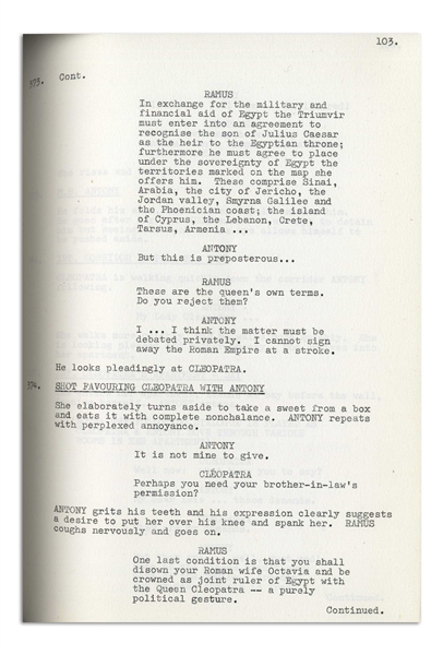 1960 Shooting Script for the Epic & Controversial ''Cleopatra''